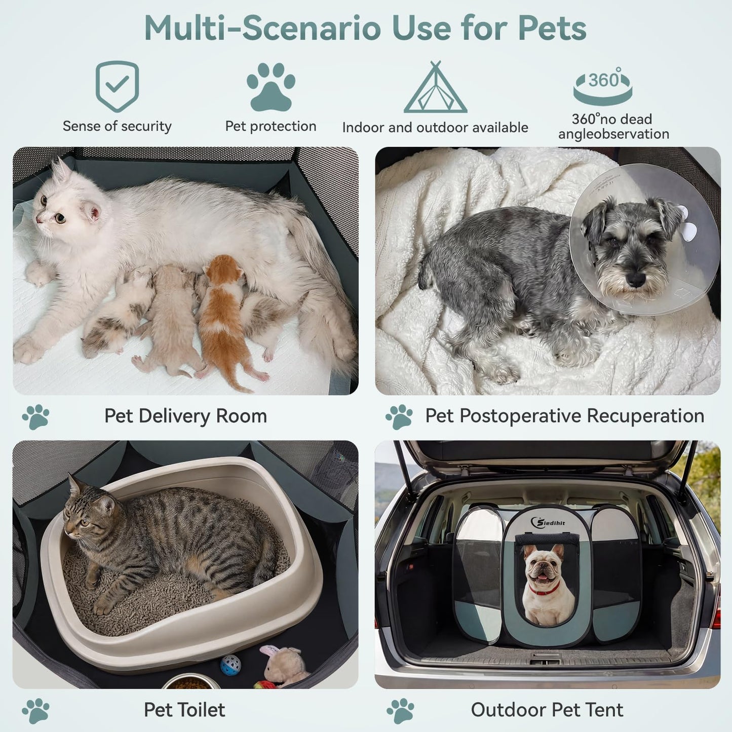 Siedihit Dog Cat Playpen, Puppy Pet Playpen Indoor for Small Dog Crate Tent Cage Outdoor, Portable Pop Up Dogs Enclosure Kennel with Carrying Case for Dogs/Cats/Rabbits(Grey, Small
