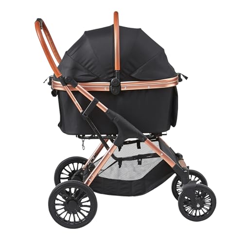 VEVOR Pet Stroller, 35 lbs Weight Capacity, Foldable Dog Stroller Cart, 4 Wheels Cats Strollers with with Detachable Carrier & Mesh Windows, Portable Design with Brake for Small to Medium Pets
