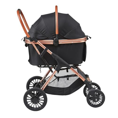 VEVOR Pet Stroller, 35 lbs Weight Capacity, Foldable Dog Stroller Cart, 4 Wheels Cats Strollers with with Detachable Carrier & Mesh Windows, Portable Design with Brake for Small to Medium Pets