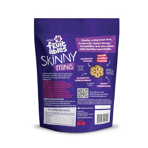 Fruitables Skinny Mini Dog Treats, Healthy Sweet Potato Treat for Dogs, Low Calorie & Delicious, Puppy Training, No Wheat, Corn or Soy, Made in the USA, Bacon and Apple Flavor, 12oz