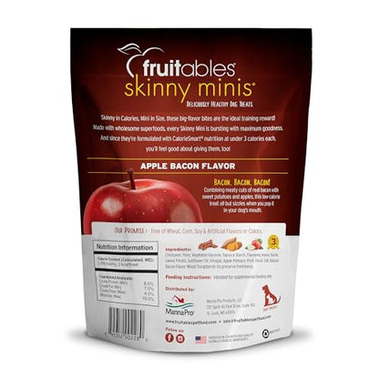 Fruitables Skinny Mini Dog Treats, Healthy Sweet Potato Treat for Dogs, Low Calorie & Delicious, Puppy Training, No Wheat, Corn or Soy, Made in the USA, Bacon and Apple Flavor, 12oz