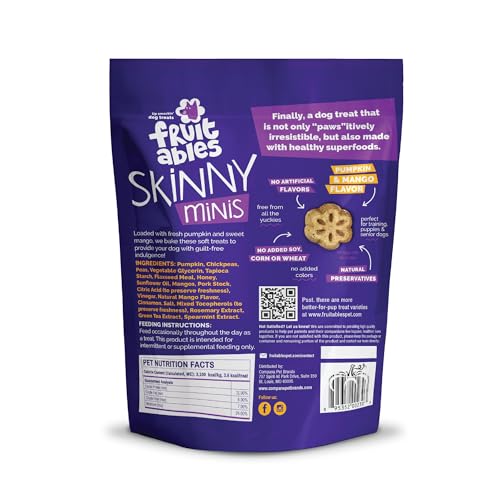 Fruitables Skinny Mini Dog Treats, Healthy Sweet Potato Treat for Dogs, Low Calorie & Delicious, Puppy Training, No Wheat, Corn or Soy, Made in the USA, Bacon and Apple Flavor, 12oz