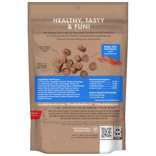Buddy Biscuits Trainers 10 Oz. Pouch of Training Bites Soft & Chewy Dog Treats Made with Bacon Flavor