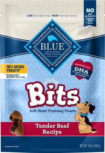 Blue Buffalo Bits Soft Dog Treats for Training, Made with Natural Ingredients & Enhanced with DHA, Beef Recipe, 19-oz Bag