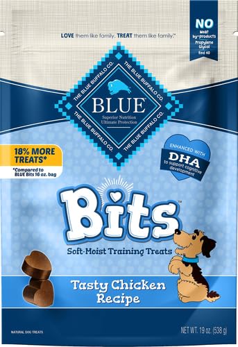 Blue Buffalo Bits Soft Dog Treats for Training, Made with Natural Ingredients & Enhanced with DHA, Beef Recipe, 19-oz Bag