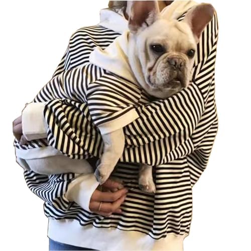 Matching Dog and Owner Clothes Separately Sold,Striped Mom Dad Dog Hoodie for Small Dogs Cats,Puppy Sweatshirt Fall Winter(Black,Owner M)