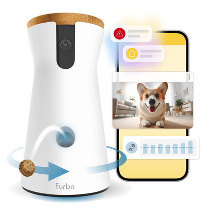 Furbo Mini 360° [Subscription Required] New 2K QHD Pet Camera - Unlock w/Paid Plan: Dog & Cat Safety Alerts, Rotating Treat Toss, 2-Way Speaker (Low Risk, 3mo Min. Cancel Anytime)