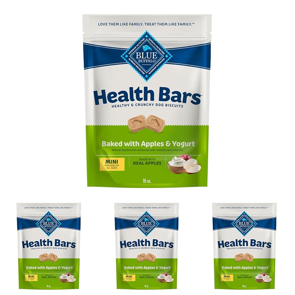 Blue Buffalo Health Bars Mini Crunchy Dog Biscuits, Oven-Baked with Natural Ingredients, Apples & Yogurt, 16-oz Bag