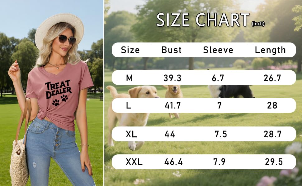 Treat Dealer T Shirt Women, V Neck Short Sleeve Tops Cute Dog Paw Print Graphic Tees Funny Humor Dog Owner Shirts