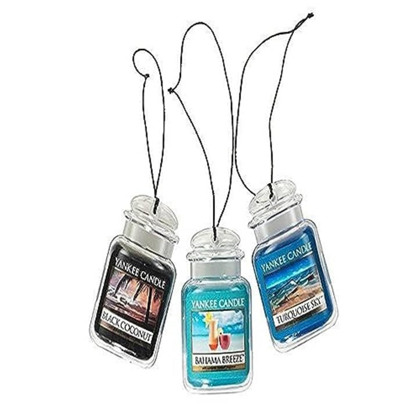Yankee Candle Hanging Car Jar Ultimate 3-Pack Air Fresheners Neutralizes Odors Up to 30 Days Includes: Beach Walk Pink Sands and Sun and Sand (Pack of 3)