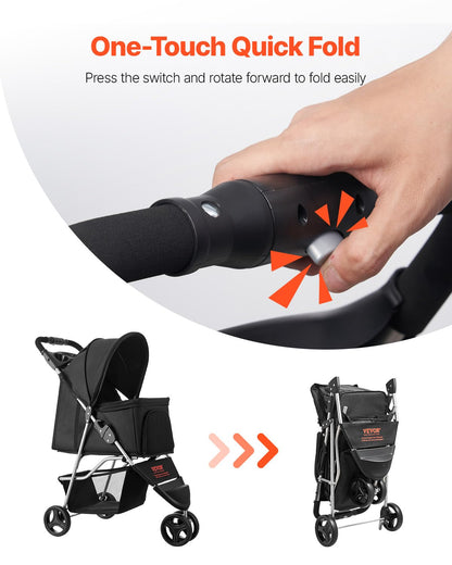 VEVOR Pet Stroller, 35 lbs Weight Capacity, Foldable Dog Stroller Cart, 4 Wheels Cats Strollers with with Detachable Carrier & Mesh Windows, Portable Design with Brake for Small to Medium Pets