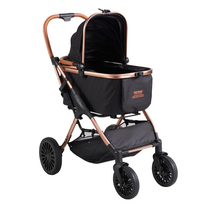 VEVOR Pet Stroller, 35 lbs Weight Capacity, Foldable Dog Stroller Cart, 4 Wheels Cats Strollers with with Detachable Carrier & Mesh Windows, Portable Design with Brake for Small to Medium Pets