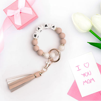 BAOSIWA Silicone Beaded Bracelet Keychain Wristlet Key Ring Bangle Chains for Women with Leather Tassel