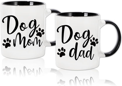 Whaline 2Pcs Dog Mom Dog Dad Mugs Couple Mugs, 12oz Couple Cups with Gift Box, Funny Gift Set for Dogs Lovers, Puppy Dogs Owner Pet Parent Gifts, Table Centerpieces Decor