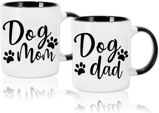 Whaline 2Pcs Dog Mom Dog Dad Mugs Couple Mugs, 12oz Couple Cups with Gift Box, Funny Gift Set for Dogs Lovers, Puppy Dogs Owner Pet Parent Gifts, Table Centerpieces Decor