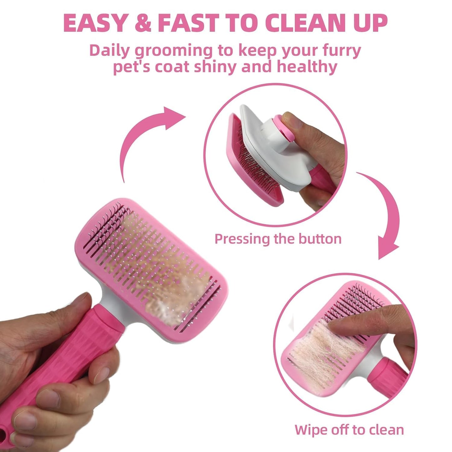 Bath Grooming Kit for Pets - Hair Brush Set with Towel, Washing Gloves, and Shampoo Scrubber Brush for Dogs and Cats (Pink)