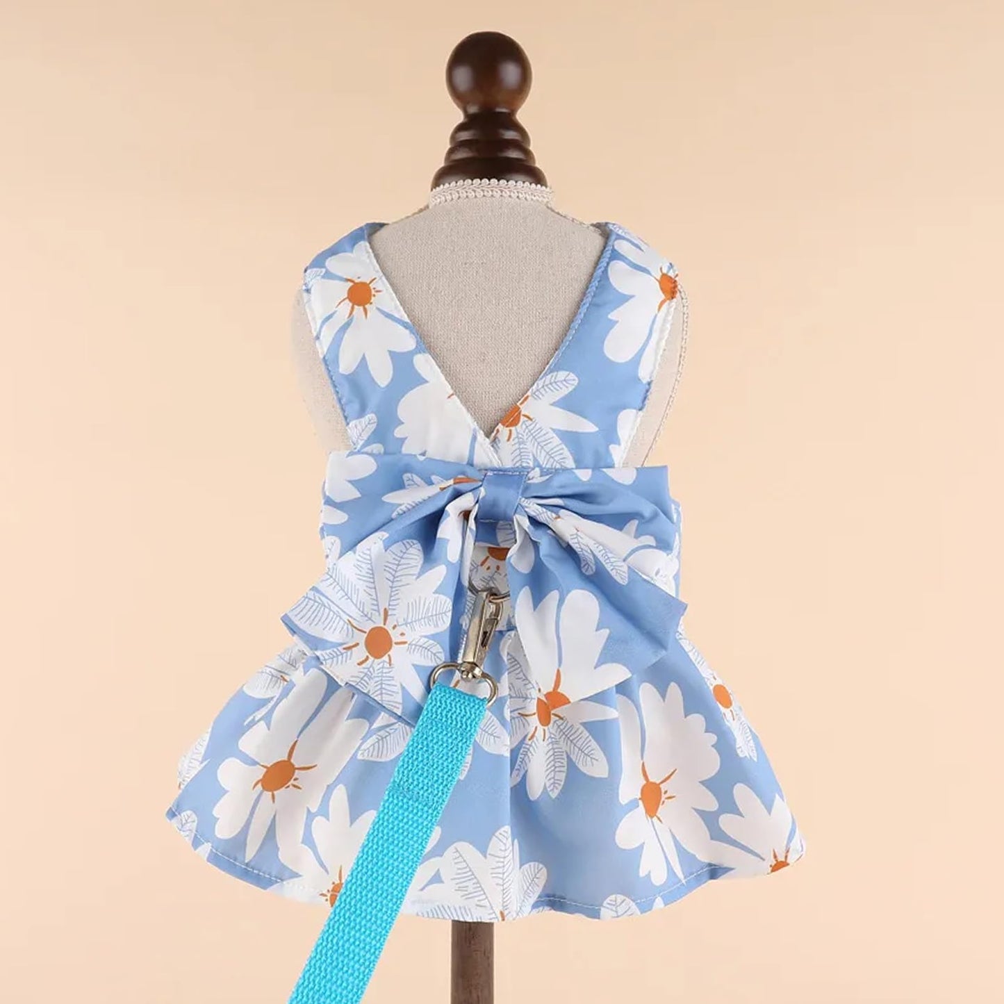 Dog Dress Bowknot Harness Leash Set for Small Girl Dogs Pink Floral Dog Cat Clothes Cute Puppy Outfits Pet Clothes Spring Summer Breathable Dresses(Samll)