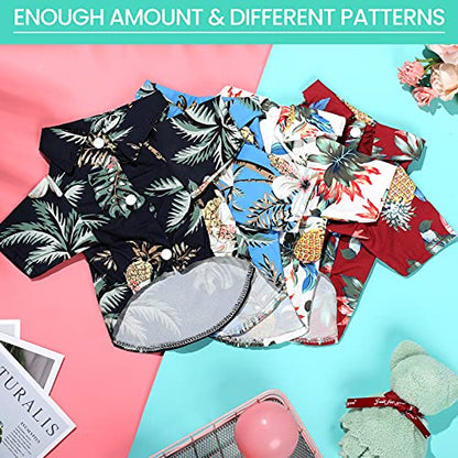 Weewooday 4 Pieces Small Pet Summer T-Shirts Hawaii Style Floral Pet Dog Shirt Breathable Cool Clothes Beach Seaside Puppy Sweatshirt for Puppy(Floral Style,Medium)