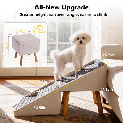 17.13" H Dog Stairs for Small Dogs, 2-in-1 Pet Steps & Ottoman - Foldable Dog Stairs for Couch, Non-Slip Wooden Pet Stairs for Puppy Senior Injured Dogs (Black)