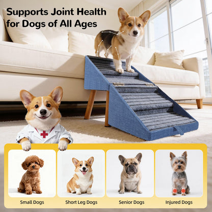17.13" H Dog Stairs for Small Dogs, 2-in-1 Pet Steps & Ottoman - Foldable Dog Stairs for Couch, Non-Slip Wooden Pet Stairs for Puppy Senior Injured Dogs (Black)