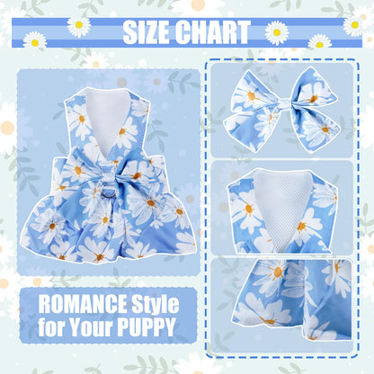 Dog Dress Bowknot Harness Leash Set for Small Girl Dogs Pink Floral Dog Cat Clothes Cute Puppy Outfits Pet Clothes Spring Summer Breathable Dresses(Samll)