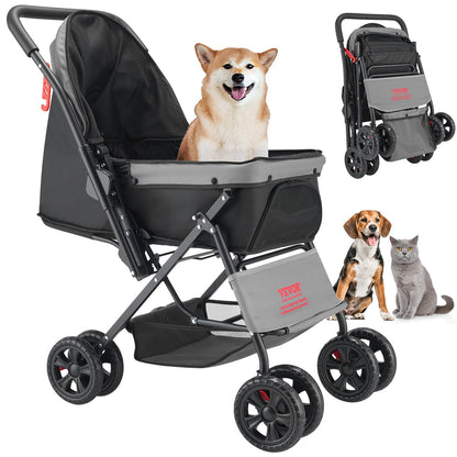VEVOR Pet Stroller, 35 lbs Weight Capacity, Foldable Dog Stroller Cart, 4 Wheels Cats Strollers with with Detachable Carrier & Mesh Windows, Portable Design with Brake for Small to Medium Pets