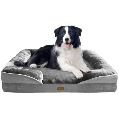 Orthopedic Dog Bed with Sides - Dog Sofa Beds for Medium Dogs, Supportive Foam Pet Couch Bed with Washable Removable Cover, Waterproof Lining and Non-Slip Bottom, Grey - M