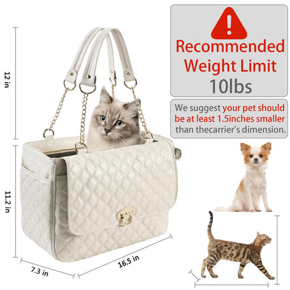 Fashion Dog Purse for Small Dogs with 2 Super-Large Pockets, Holds Up to 10lbs PU Leather Pet Carrier, Cat Carrier, Airline Approved Puppy Purse for Travel (Black, Small Size)