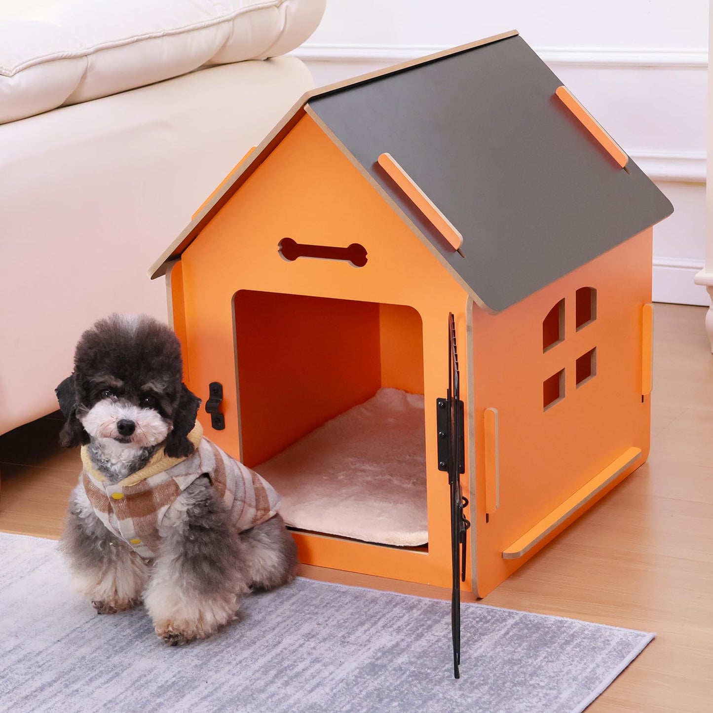 Dog House Indoor for Small Dogs or Cats, Cozy Wooden Design, Small Indoor Bed House, with Air Vents and Elevated Floor Warm Dog Cave