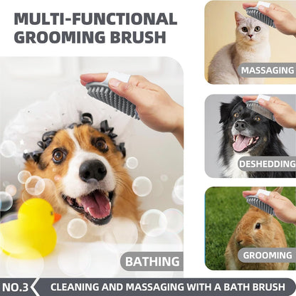 Bath Grooming Kit for Pets - Hair Brush Set with Towel, Washing Gloves, and Shampoo Scrubber Brush for Dogs and Cats (Pink)