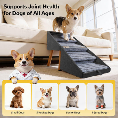 17.13" H Dog Stairs for Small Dogs, 2-in-1 Pet Steps & Ottoman - Foldable Dog Stairs for Couch, Non-Slip Wooden Pet Stairs for Puppy Senior Injured Dogs (Black)
