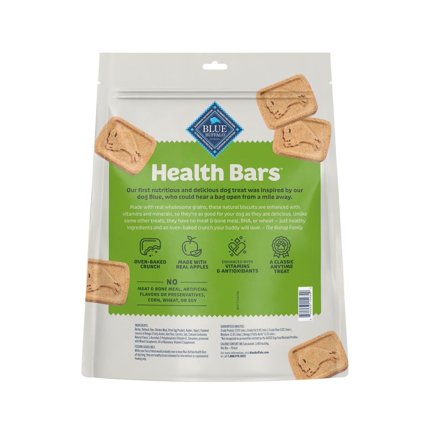 Blue Buffalo Health Bars Mini Crunchy Dog Biscuits, Oven-Baked with Natural Ingredients, Apples & Yogurt, 16-oz Bag