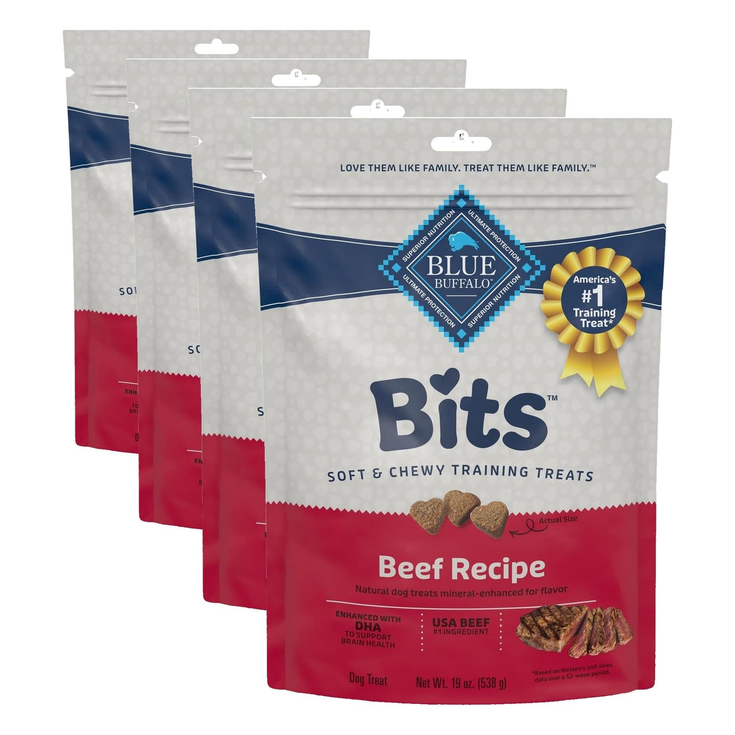 Blue Buffalo Bits Soft Dog Treats for Training, Made with Natural Ingredients & Enhanced with DHA, Beef Recipe, 19-oz Bag