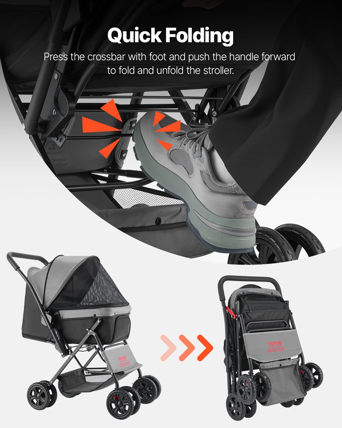 VEVOR Pet Stroller, 35 lbs Weight Capacity, Foldable Dog Stroller Cart, 4 Wheels Cats Strollers with with Detachable Carrier & Mesh Windows, Portable Design with Brake for Small to Medium Pets