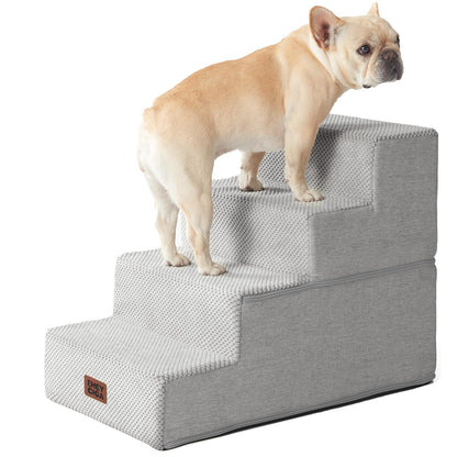 EHEYCIGA Dog Stairs for Bed 18" H, 4-Step Dog Steps for High Bed, Pet Steps for Small Dogs and Cats, Non-Slip Balanced Pet Ramp Indoor, Grey