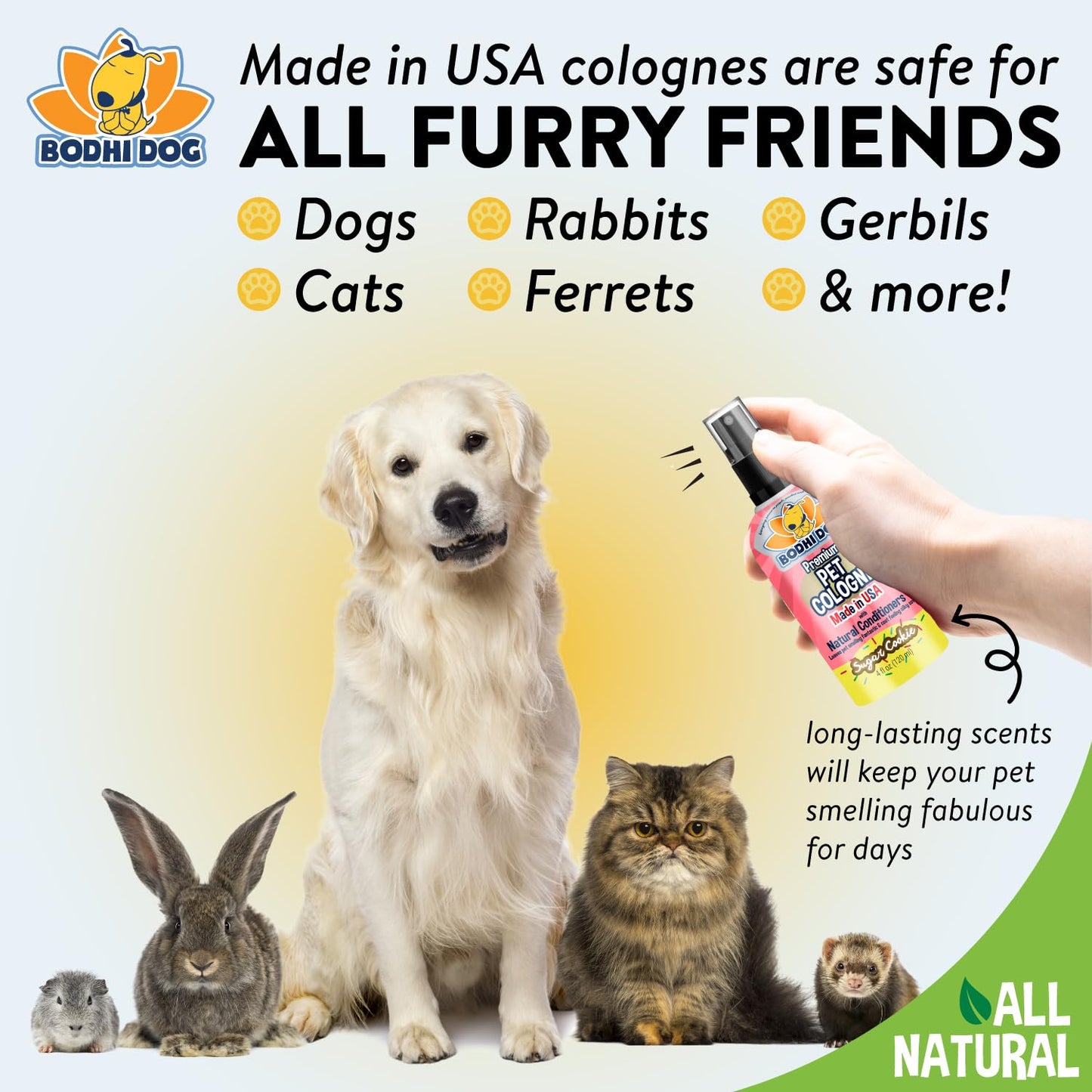 Bodhi Dog Premium Dog Cologne - Deodorizing Dog Perfume & Conditioner for Dogs & Cats - Natural Long Lasting Spray - Keeps Pets Fresh All Day - Gentle & Safe Formula, Made in USA (Baby Powder 4 Fl Oz)