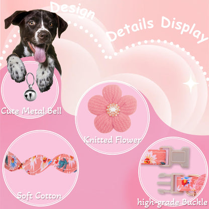 Small Dog Collar with Flower, Puppy Collar for Girl Dog Collars for Small Dogs Cute Dog Collar with Bell, Adjustable Length