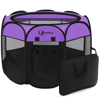 Siedihit Dog Cat Playpen, Puppy Pet Playpen Indoor for Small Dog Crate Tent Cage Outdoor, Portable Pop Up Dogs Enclosure Kennel with Carrying Case for Dogs/Cats/Rabbits(Grey, Small