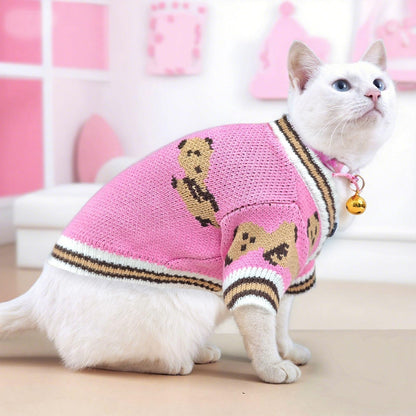 ABRRLO Small Dog Sweaters Cute Bear Dog Cardigans Clothes for Small Medium Dogs Boy Girl Puppy Cat Knitting Cardigan Outfits Dogs Autumn Coats Warm Pet Doggy Clothes Soft Knitwear Apparel (Beige,M)