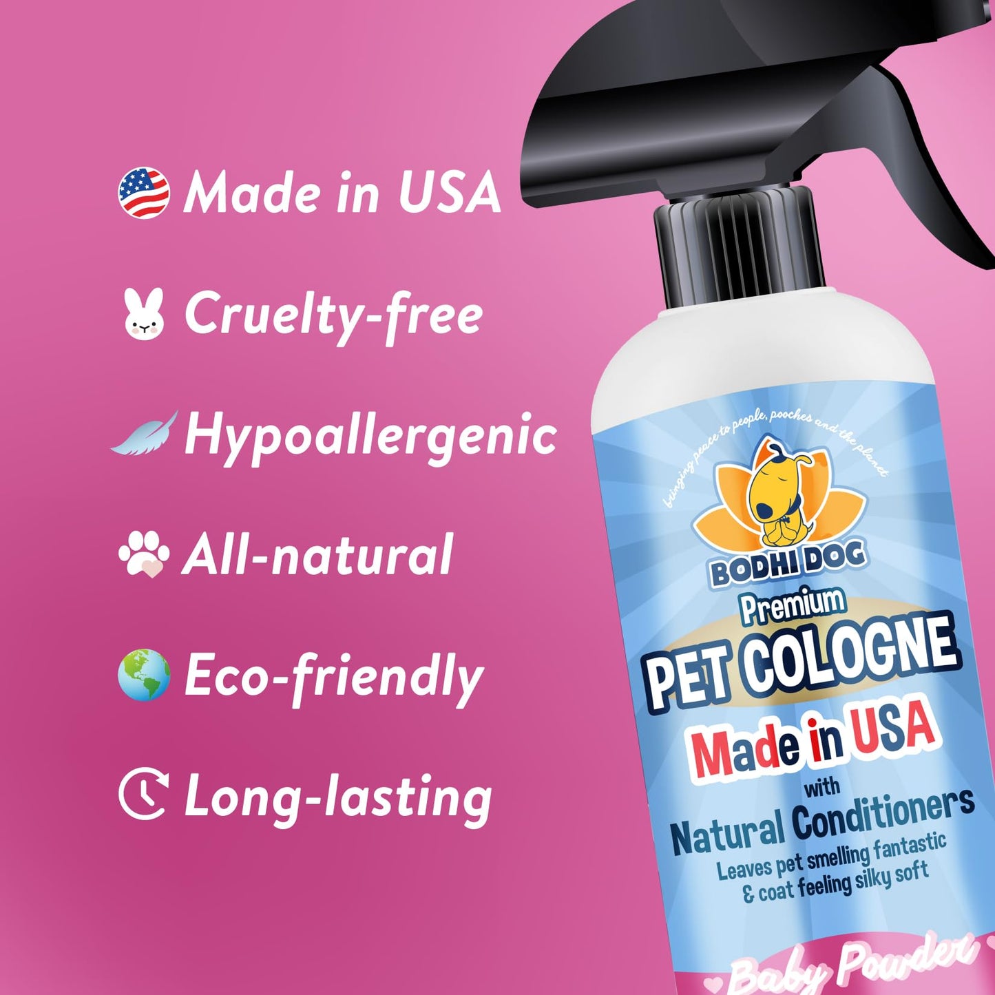 Bodhi Dog Premium Dog Cologne - Deodorizing Dog Perfume & Conditioner for Dogs & Cats - Natural Long Lasting Spray - Keeps Pets Fresh All Day - Gentle & Safe Formula, Made in USA (Baby Powder 4 Fl Oz)