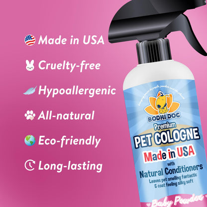 Bodhi Dog Premium Dog Cologne - Deodorizing Dog Perfume & Conditioner for Dogs & Cats - Natural Long Lasting Spray - Keeps Pets Fresh All Day - Gentle & Safe Formula, Made in USA (Baby Powder 4 Fl Oz)