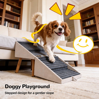 17.13" H Dog Stairs for Small Dogs, 2-in-1 Pet Steps & Ottoman - Foldable Dog Stairs for Couch, Non-Slip Wooden Pet Stairs for Puppy Senior Injured Dogs (Black)