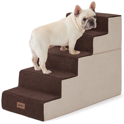 Dog Stairs for Small Dogs - Pet Stairs 2 in 1 with Zippers Suitable for Couch and Bed, 35D Foam Dog Steps with Non Slip Bottom Grey 4 Steps, Beige