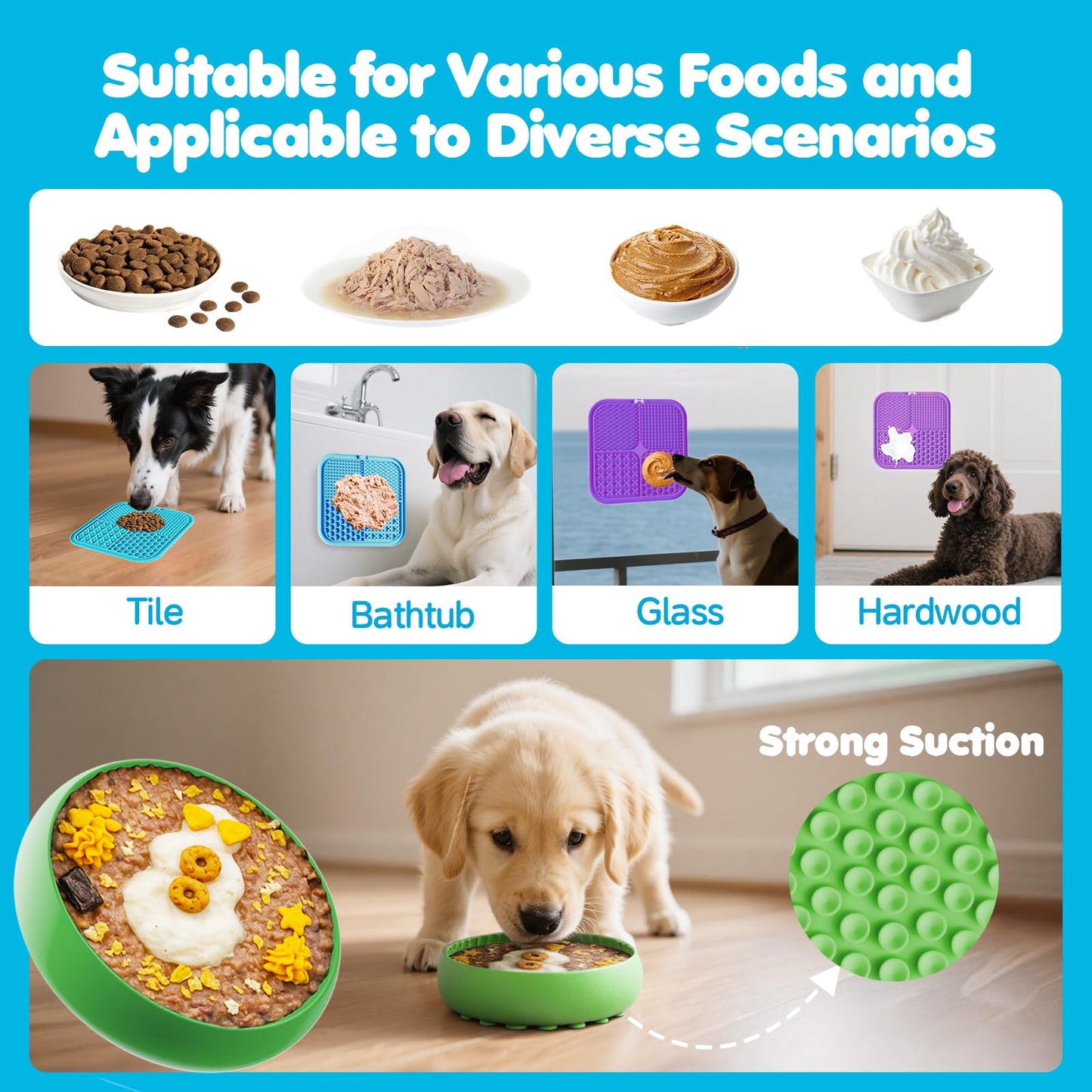 LUKITO Lick Mat for Dogs & Cats 2 Pack with Suction Cups, Dog Lick Mat for Anxiety Relief, Dog Toys to Keep Them Busy, Peanut Butter Licking Pad for Boredom Reducer, Perfect for Bathing Grooming