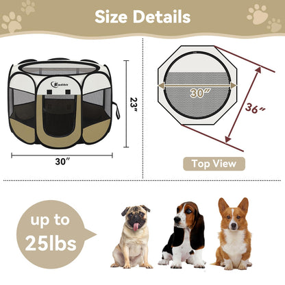 Siedihit Dog Cat Playpen, Puppy Pet Playpen Indoor for Small Dog Crate Tent Cage Outdoor, Portable Pop Up Dogs Enclosure Kennel with Carrying Case for Dogs/Cats/Rabbits(Grey, Small