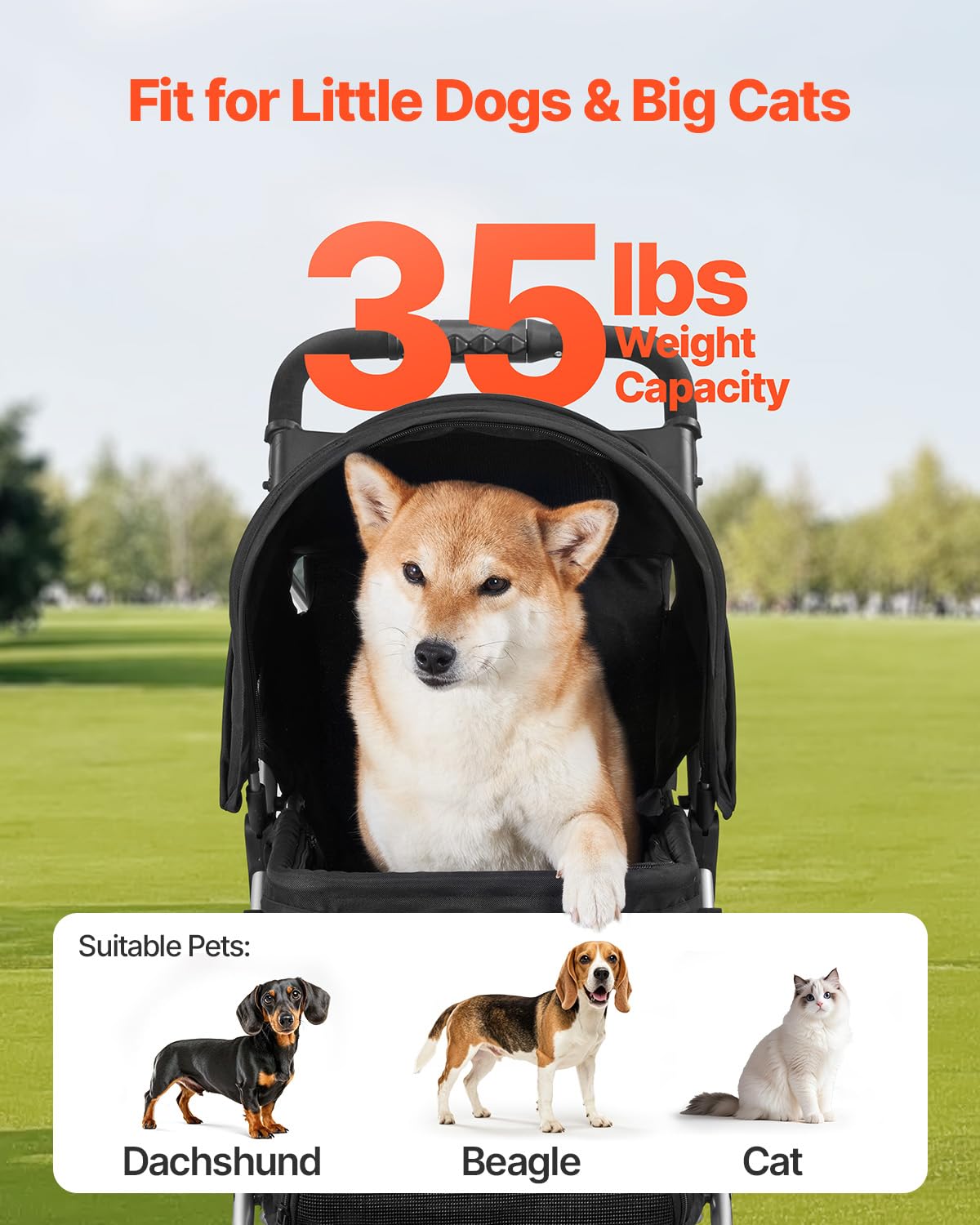 VEVOR Pet Stroller, 35 lbs Weight Capacity, Foldable Dog Stroller Cart, 4 Wheels Cats Strollers with with Detachable Carrier & Mesh Windows, Portable Design with Brake for Small to Medium Pets