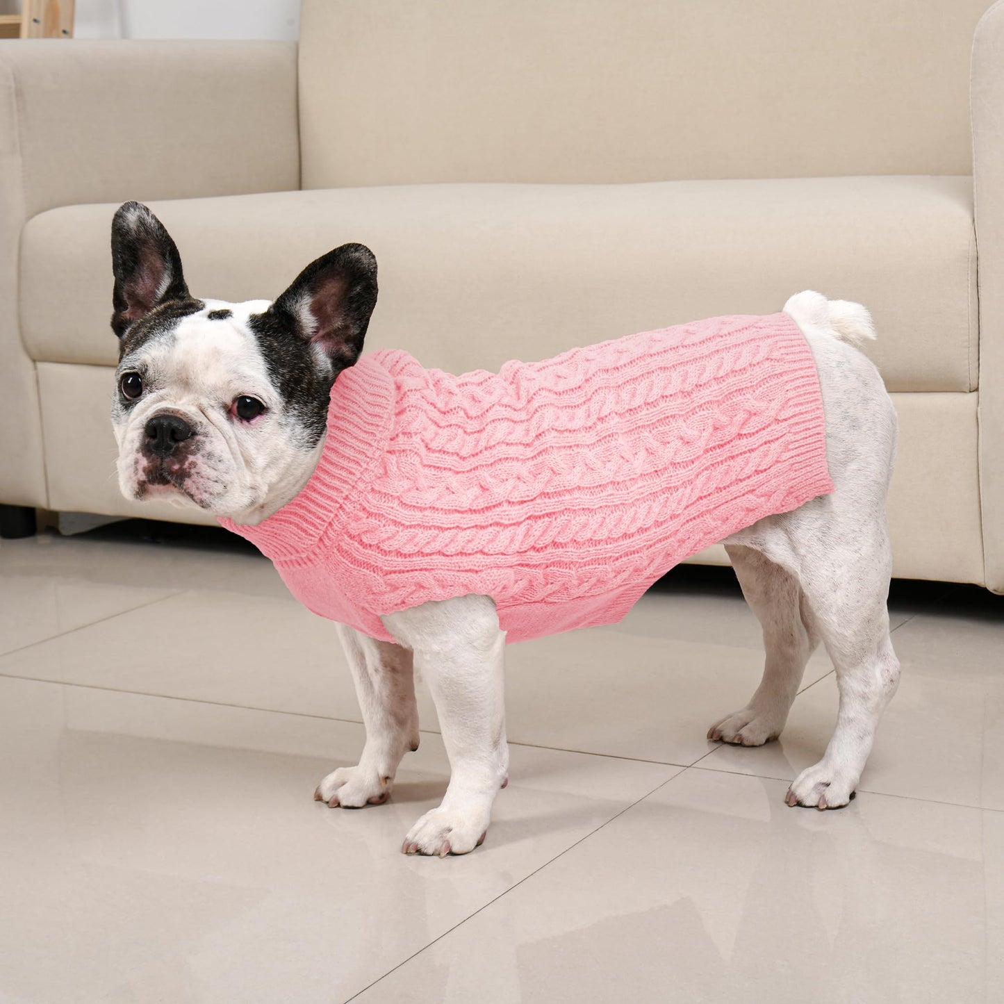 2 Pack Dog Sweaters for Small Dogs Winter Turtleneck Pullover Cable Knit Fleece Stretch Puppy Doggie Chihuahua Toy Poodle Yorkie Pomeranian Boy Girl Pet Clothes (S, Pink & Purple)