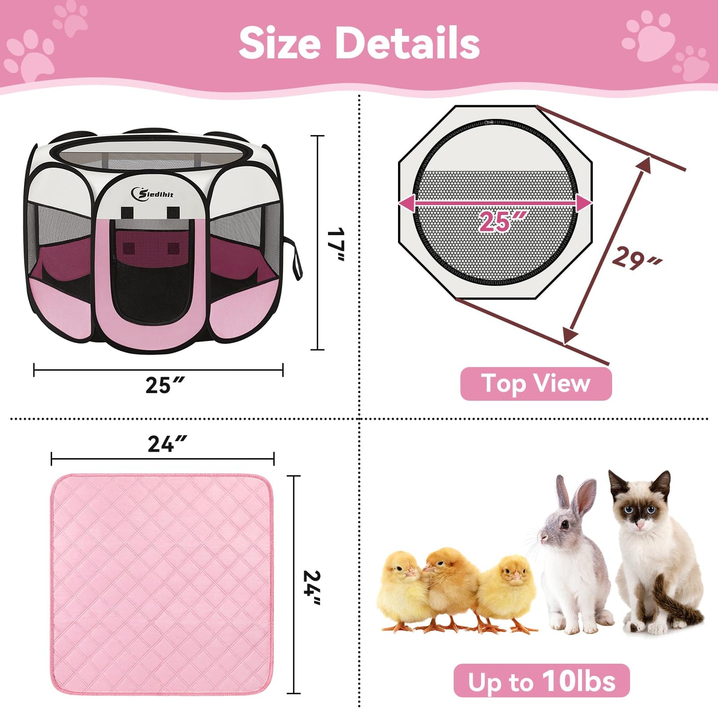 Siedihit Dog Cat Playpen, Puppy Pet Playpen Indoor for Small Dog Crate Tent Cage Outdoor, Portable Pop Up Dogs Enclosure Kennel with Carrying Case for Dogs/Cats/Rabbits(Grey, Small