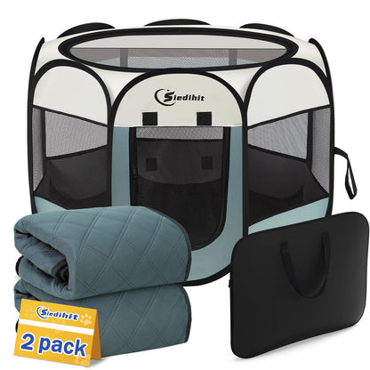 Siedihit Dog Cat Playpen, Puppy Pet Playpen Indoor for Small Dog Crate Tent Cage Outdoor, Portable Pop Up Dogs Enclosure Kennel with Carrying Case for Dogs/Cats/Rabbits(Grey, Small