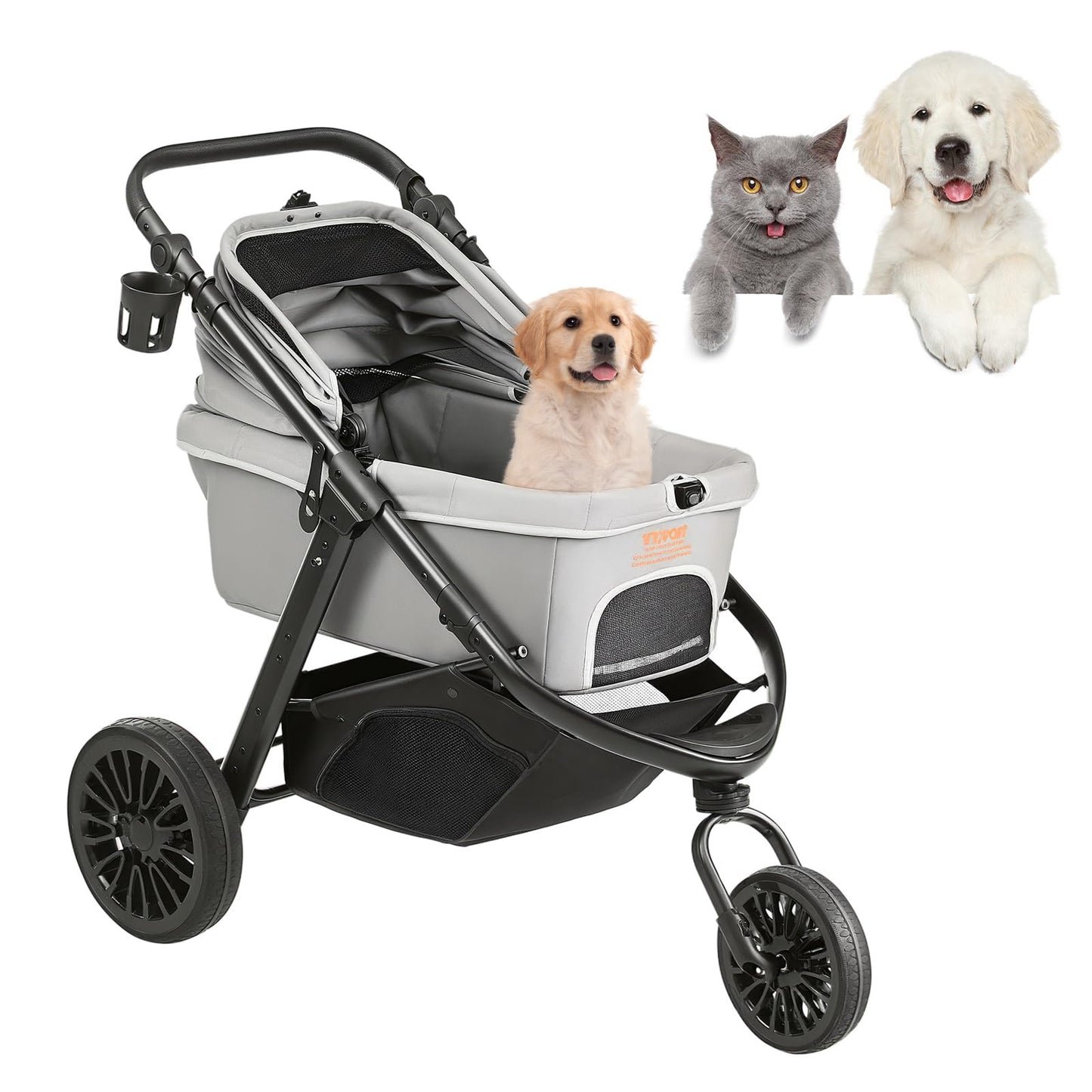 VEVOR Pet Stroller, 35 lbs Weight Capacity, Foldable Dog Stroller Cart, 4 Wheels Cats Strollers with with Detachable Carrier & Mesh Windows, Portable Design with Brake for Small to Medium Pets